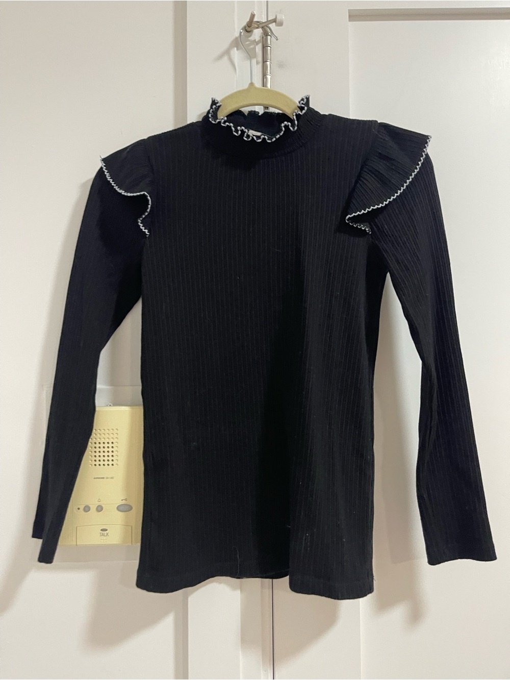 LOFT Black Ribbed Mock Neck Top with White Trim